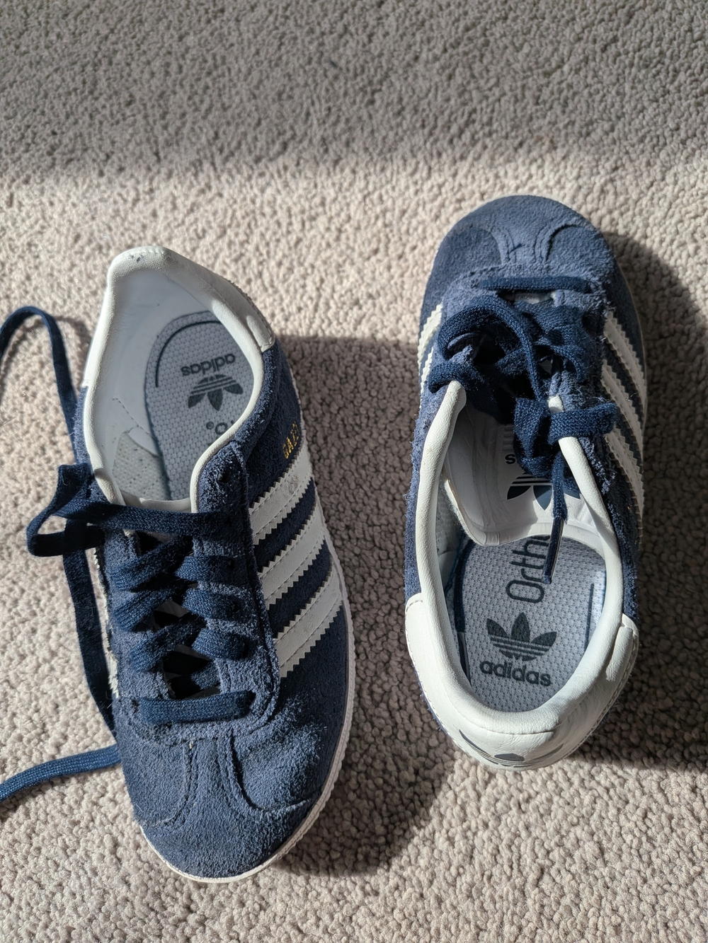Adidas Navy Suede Gazelle Sneakers with White Stripes